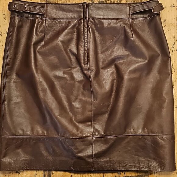 LAUNDRY‎ By SHELLI SEGAL Vtg Y2K Brown Genuine Leather Pencil Skirt Women's 8 - Picture 2 of 6